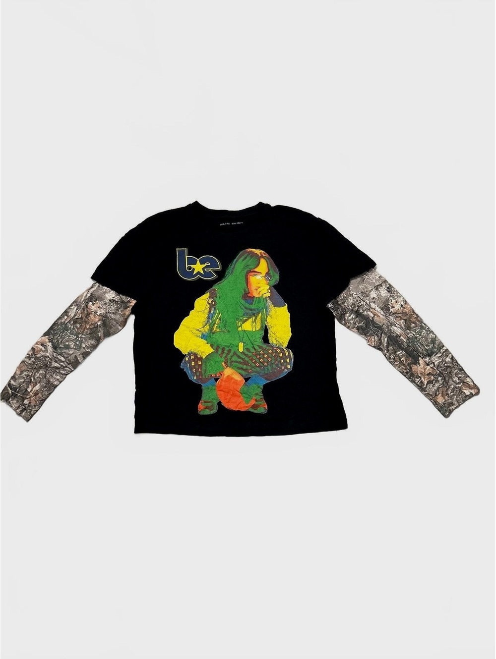 Billie Eilish BE Album Merch Long Sleeve T-Shirt Camo Sewn-In Sleeves XXL Black
